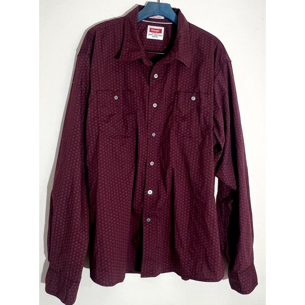Wrangler FLEX FOR COMFORT Burgundy Pattern Men's Dress Shirt Size 2XL